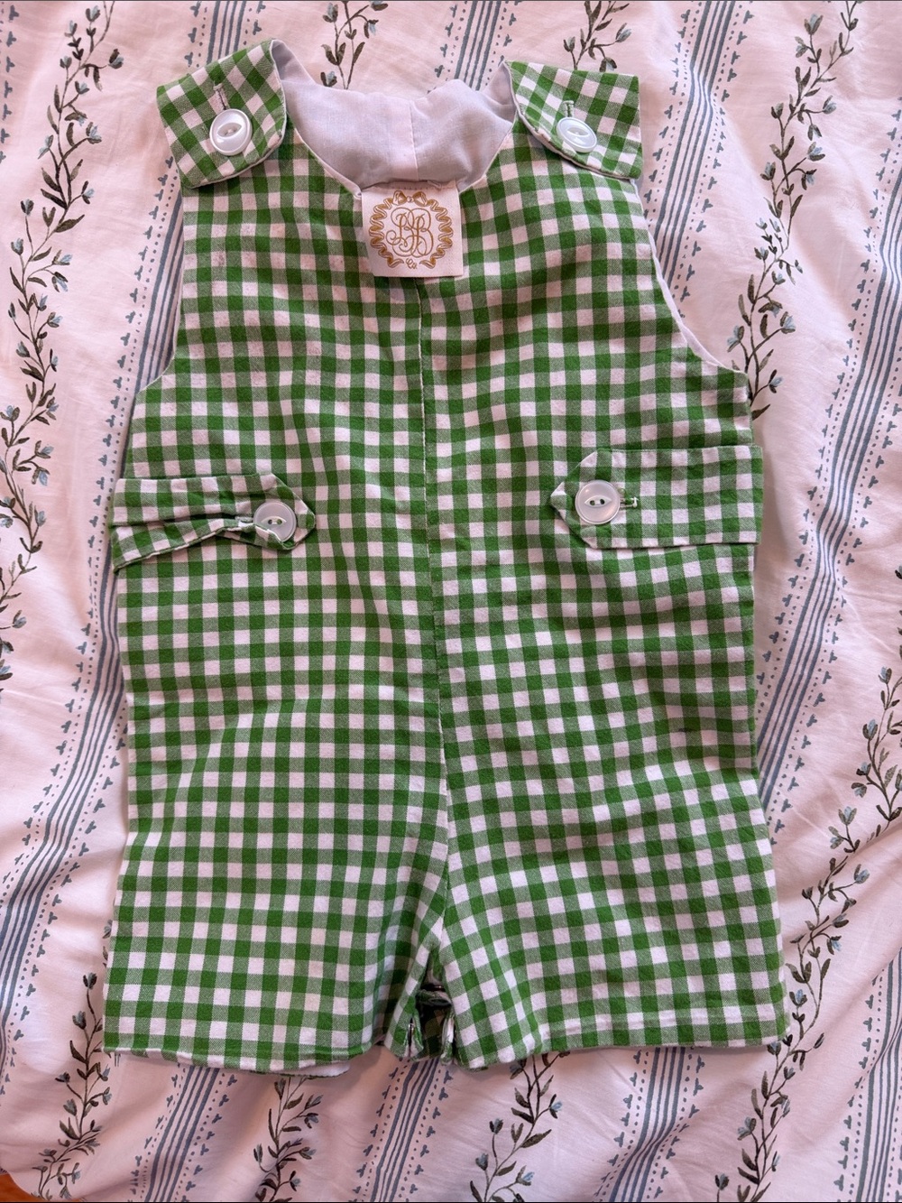 The Beaufort Bonnet Company Green and White Gingham Romper